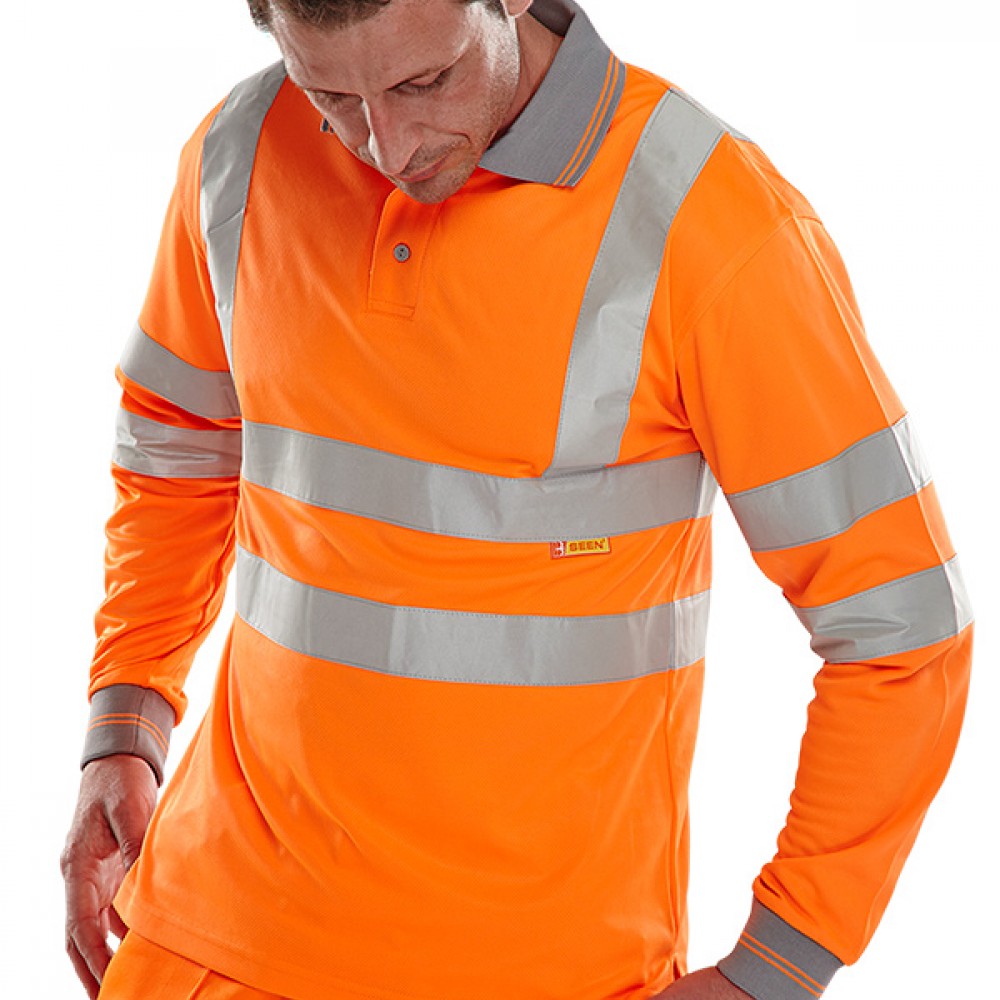 HI-VIZ POLO SHIRT LONG SLEEVE ORANGE 2XL