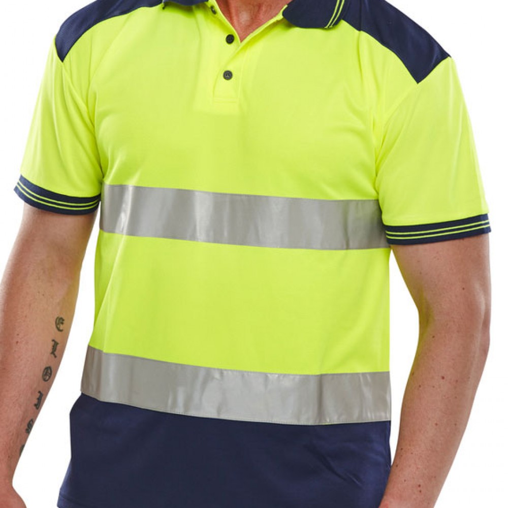 TWO TONE HI-VIZ YEL/NAVY POLO SHIRT 2XLARGE