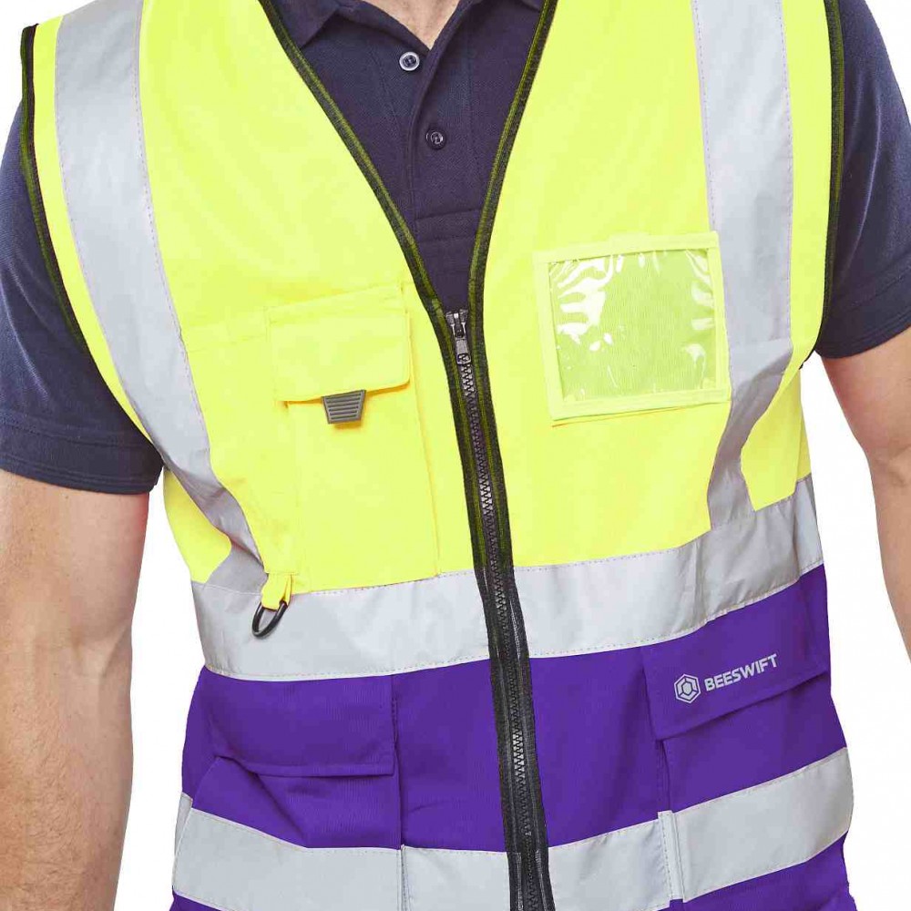 TWO TONE EXECUTIVE VEST YELLOW/PURPLE LARGE