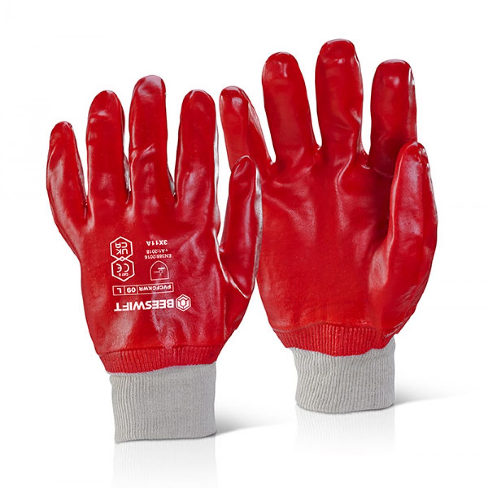 RED PVC KNITWRIST GLOVE L