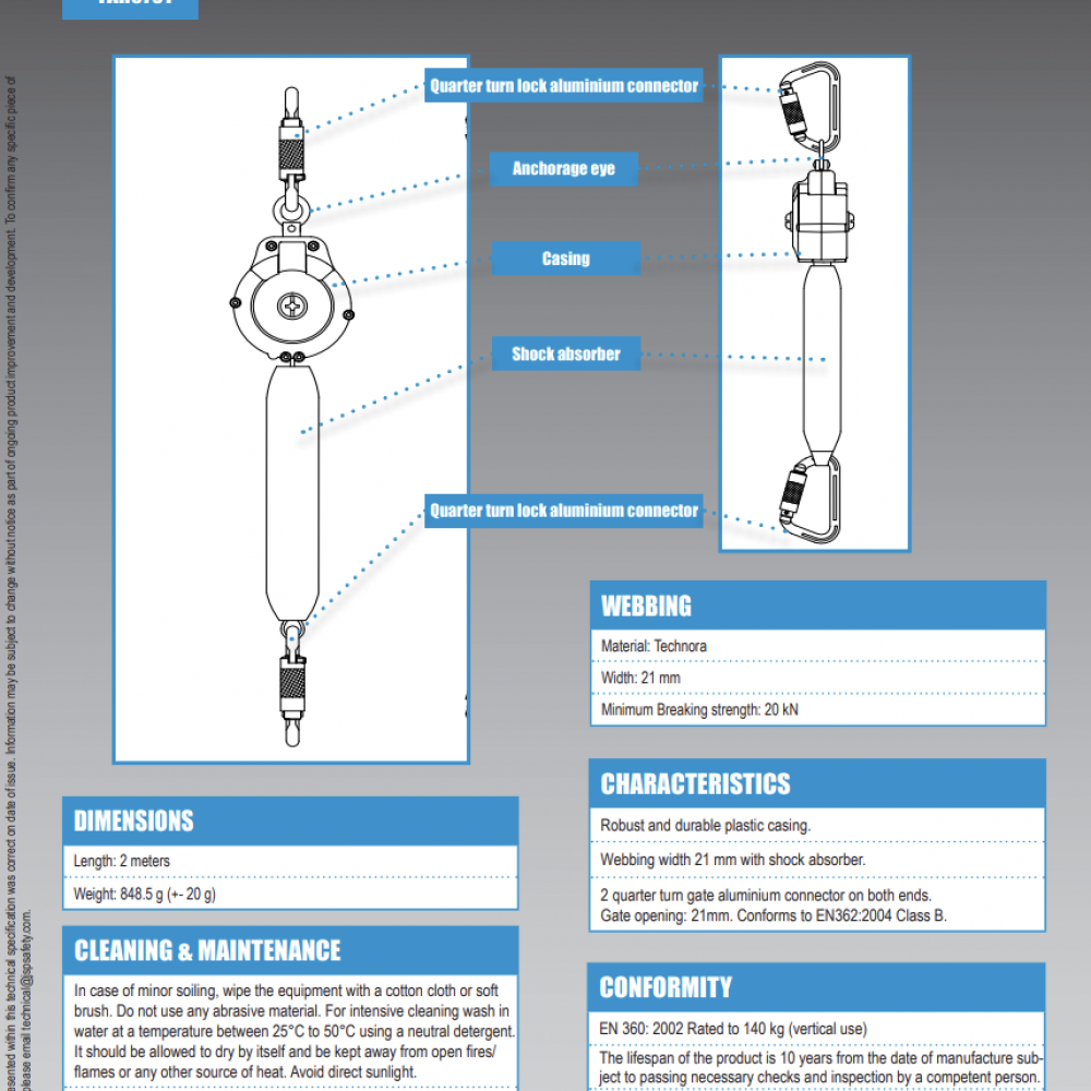 2M RETRACTRABLE FALL LIMITER C/W 2 CARABINERS FAR0701