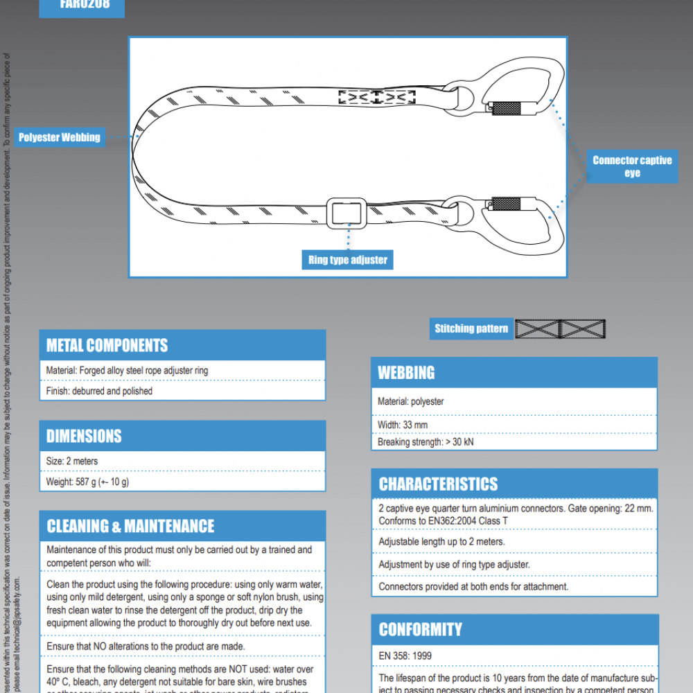 PIONEER ADJUSTABLE 2M RESTRAINT LANYARD FAR0208