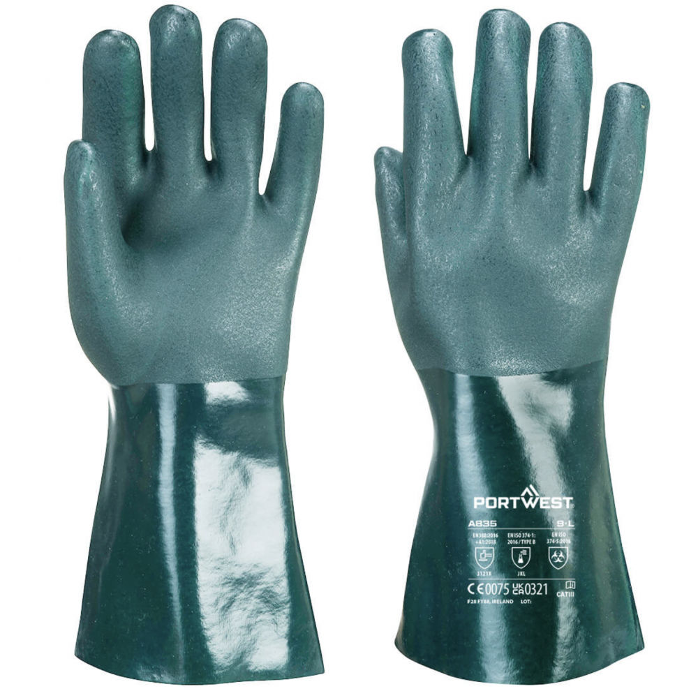 A835 DOUBLE DIPPED  PVC GAUNTLET 35CM (MED LENGHT) GREEN XL