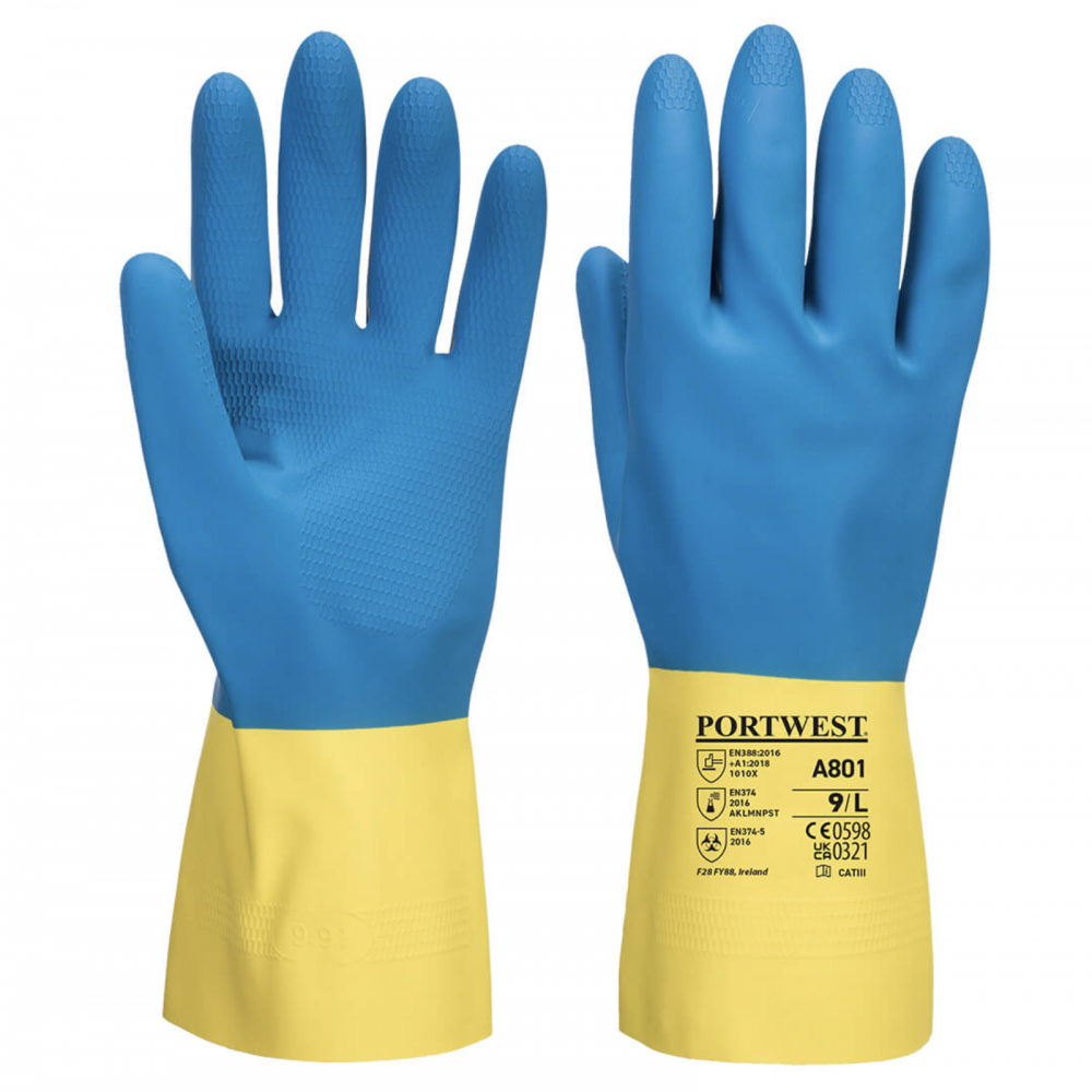 DOUBLE DIP LATEX GAUNTLET A801 YELLOW/BLUE XL