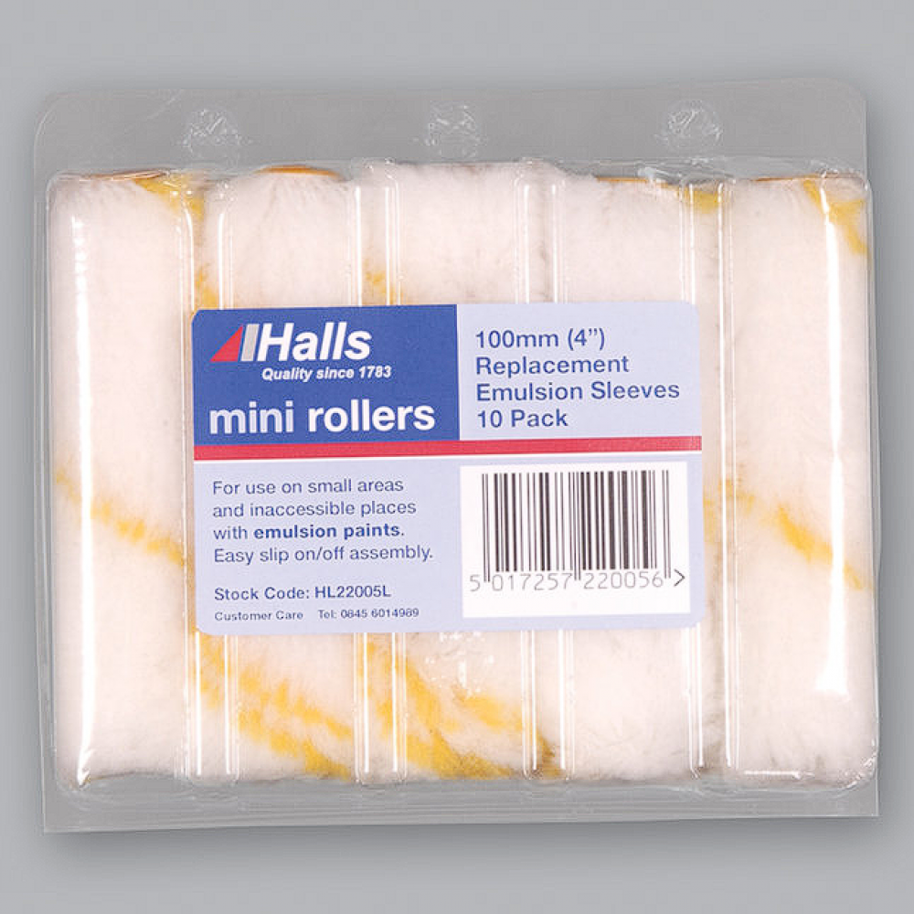 HALLS MINI ROLLER EMULSION SLEEVES PACK 10 1626-34