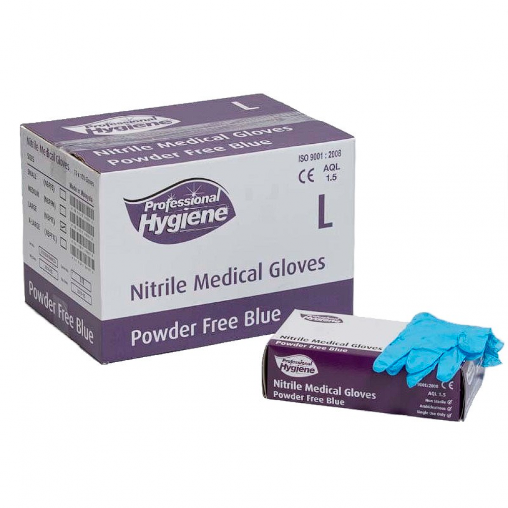 NITRILE EXAMINATION GLOVE P/FREE BLUE LARGE