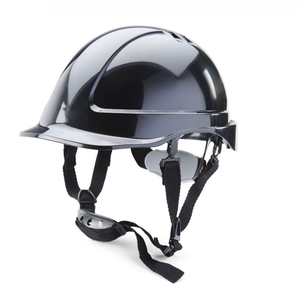 SAFETY HELMET BLACK REDUCED PEAK C/W CHIN STRAP