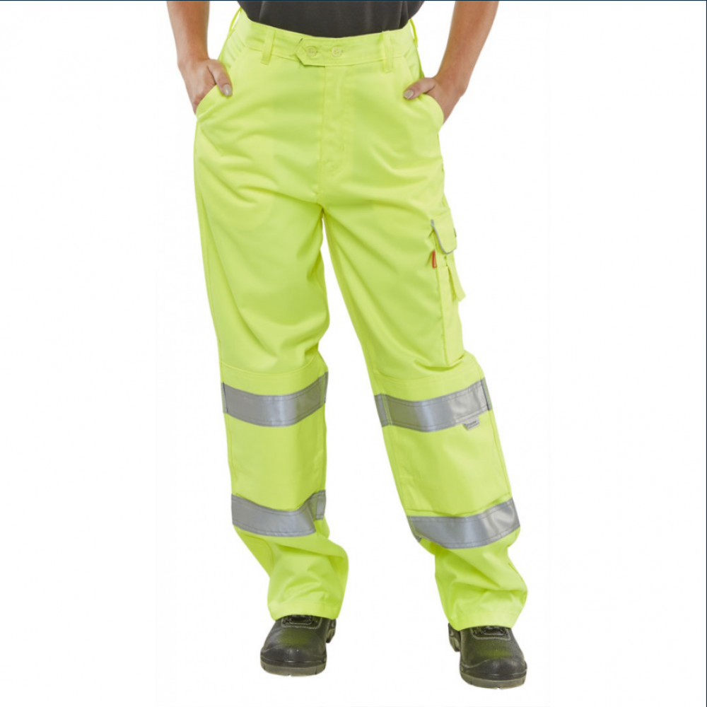 LADIES YELLOW HI-VIZ TROUSERS SIZE  10 (W28)